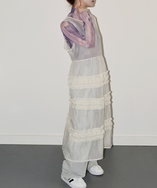 ワンピース 夏 シアー フリルロングワンピース / Sheer Frill Long