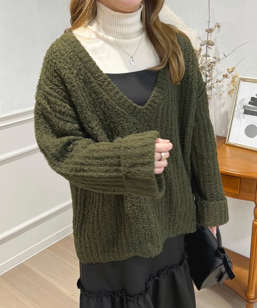 「apres jour」 Vネックニット X-LARGE マスタード レディース_画像3