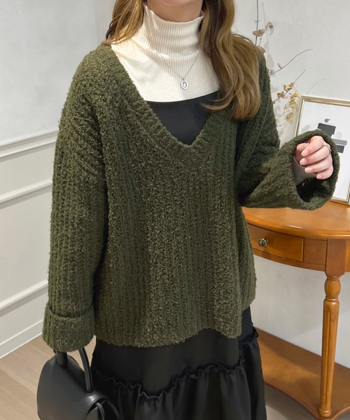 「apres jour」 Vネックニット X-LARGE マスタード レディース_画像4