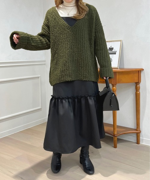 「apres jour」 Vネックニット X-LARGE マスタード レディース_画像6