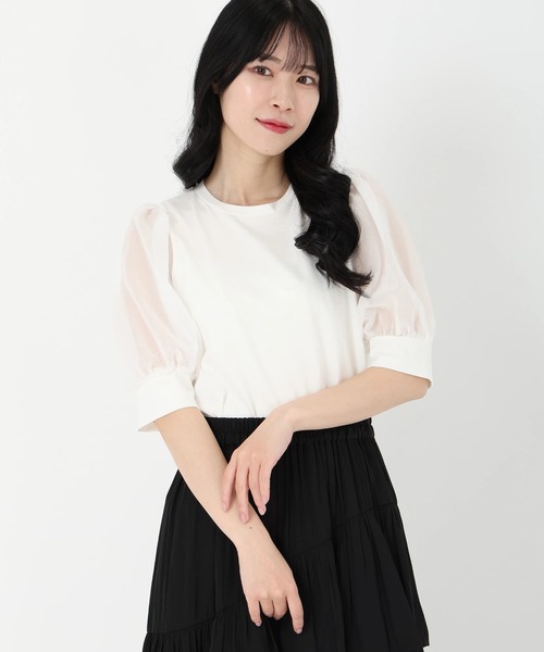 tシャツ シアーパフスリーブTシャツ レディース