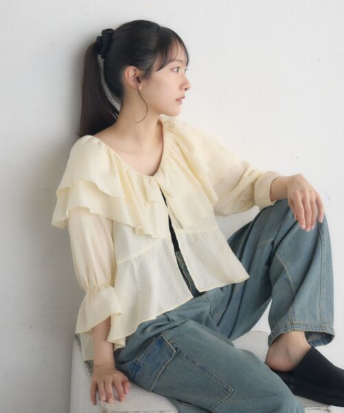 RETROGIRL ブラウス シャツ コットンレース襟フリルBL