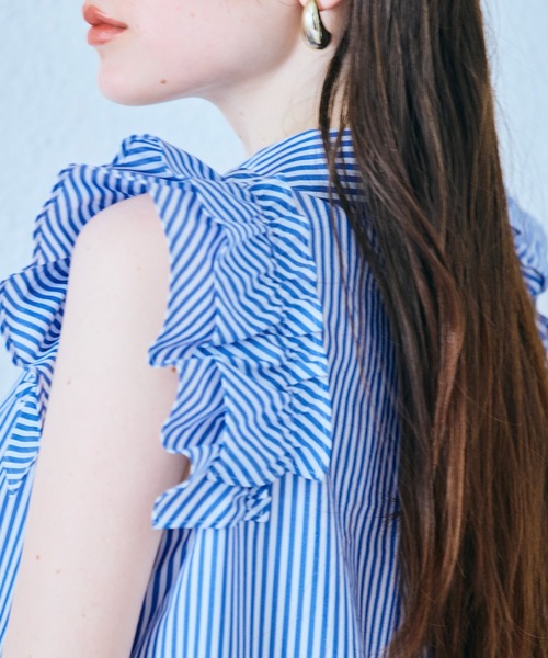 オーディア ミューズ（Audie a Muses）/ダブルスリーブフレアシャツブラウス/ストライプ Audie a Muses（オーディア ミューズ） ブラウス シャツ ダブル