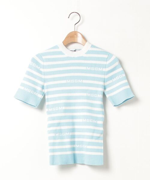 「MSGM」 半袖ニット X-SMALL ホワイト×ブルー レディース