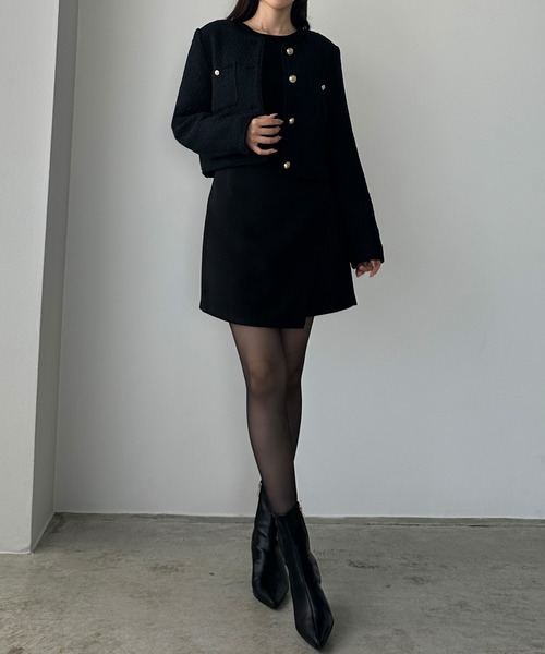 Louere（ルエレ） ジャケット ノーカラージャケット 配色ラメツイード