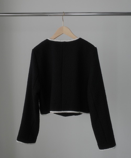 Louere（ルエレ） ジャケット ノーカラージャケット 配色ラメツイード