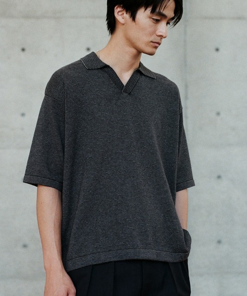WYM LIDNM ポロシャツ PIN BORDER KNIT POLO メンズ : ZOZOTOWN