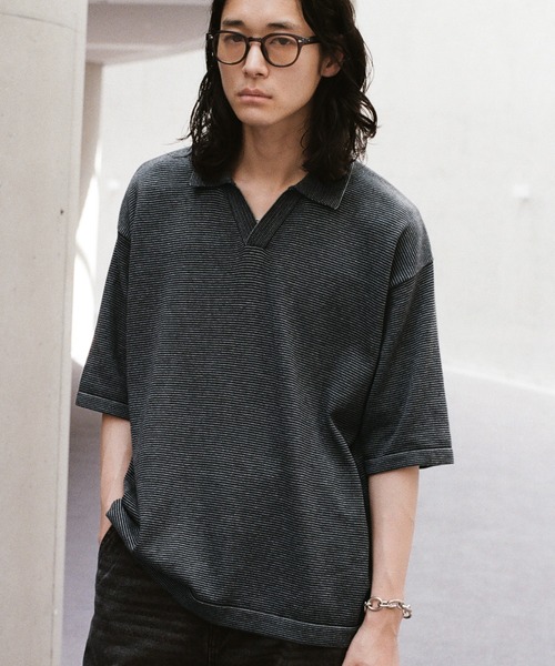 トップス wym lidnm PIN BORDER KNIT POLO M WYM LIDNM ポロシャツ PIN BORDER KNIT POLO メンズ : ZOZOTOWN