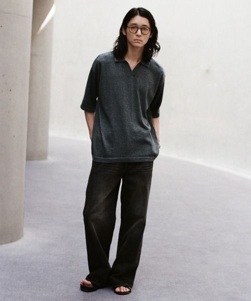 トップス wym lidnm PIN BORDER KNIT POLO WYM LIDNM ポロシャツ PIN BORDER KNIT POLO メンズ : ZOZOTOWN