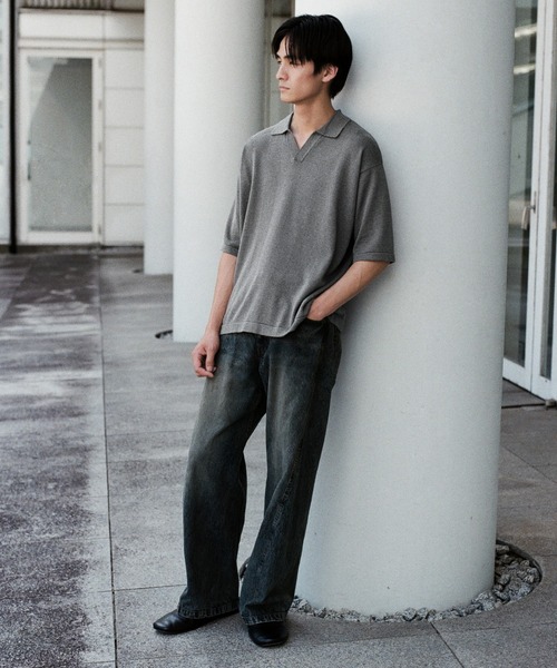 トップス wym lidnm PIN BORDER KNIT POLO M WYM LIDNM ポロシャツ PIN BORDER KNIT POLO メンズ : ZOZOTOWN