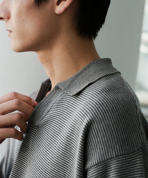 wym LIDNM PIN BORDER KNIT POLO レッド PIN BORDER KNIT POLO（ポロシャツ）｜WYM LIDNM（ウィム バイ