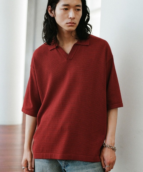 WYM LIDNM ポロシャツ PIN BORDER KNIT POLO メンズ : ZOZOTOWN