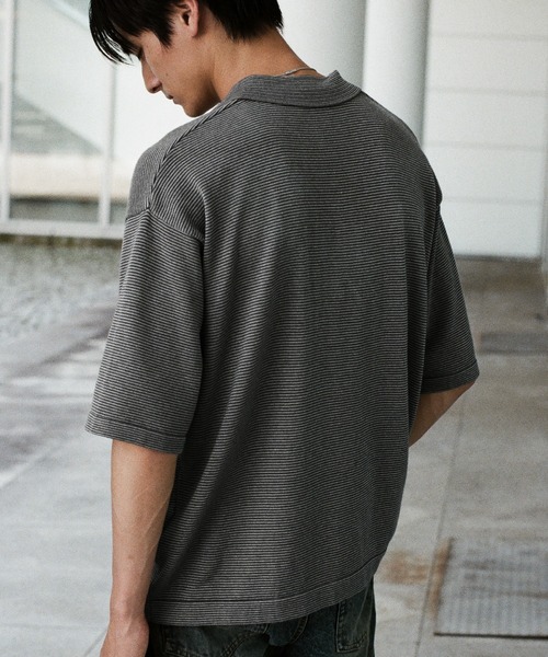 【新品・未開封】WYM LIDNM PIN BORDER KNIT POLO 赤 PIN BORDER KNIT POLO（ポロシャツ）｜WYM LIDNM（ウィム バイ