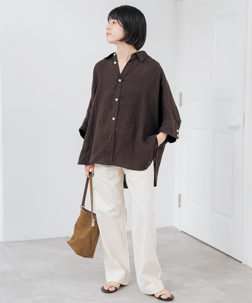 「Spick & Span」 ドルマンスリーブシャツ - ベージュ レディース Spick＆Span ブラウス シャツ 60リネンキャンバスドルマンン