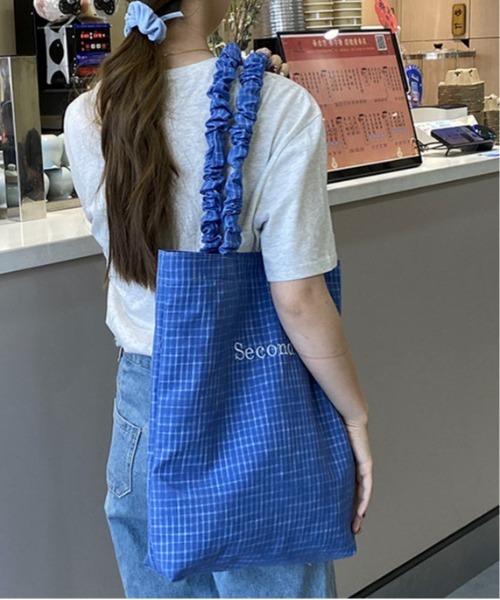 トートバッグ 「A4サイズ対応」チェック柄 ロゴ ギャザーハンドル