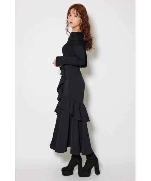 rienda スカート フリルスリットハイウエストスコートショート