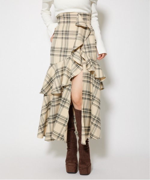 rienda チェックフリルスリットスコートショートパンツ rienda | チェックフリルスリットスコートショートパンツ