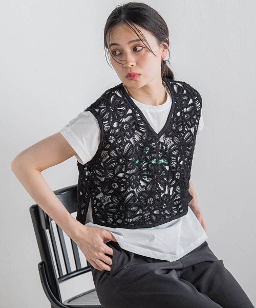 ベスト ジレ コットンレースベスト「手洗い可能」 レディース