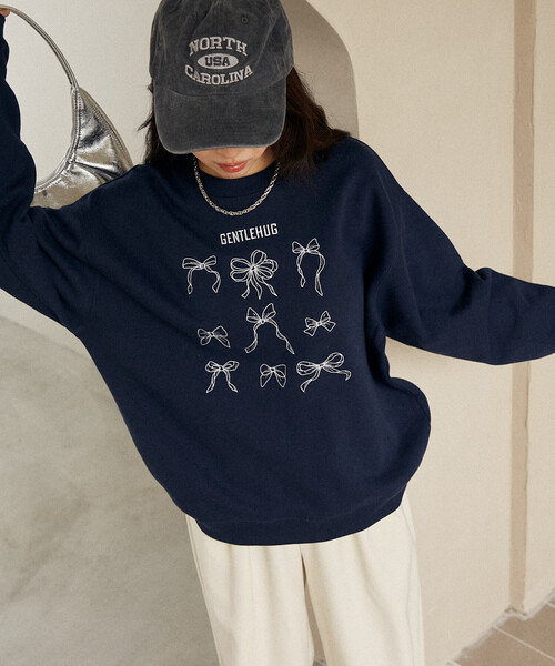 PUBLUX（パブリュクス） トレーナー スウェット リボン 刺繍 クルー