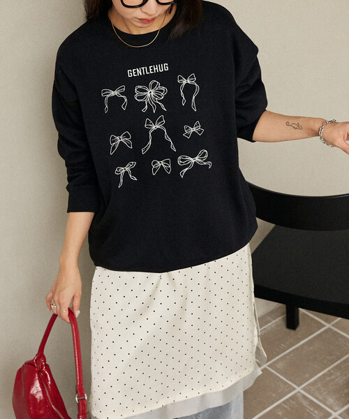 yuhan wang 24AW レースのリボン刺繍スウェットパーカー 新品未使用 PUBLUX（パブリュクス） トレーナー スウェット リボン 刺繍 クルー