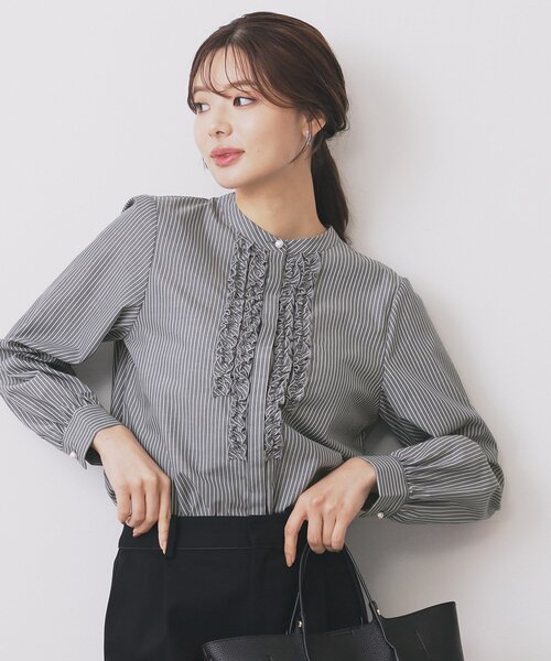 index（インデックス） ブラウス シャツ バンドカラーフリルブラウス