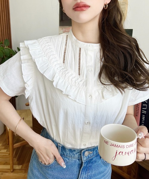 「moment+」 半袖ブラウス M オフホワイト レディース_画像2