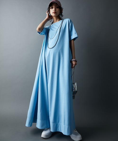 「GEVS.」 「SMILELAND」半袖ワンピース M サックスブルー レディース_画像3