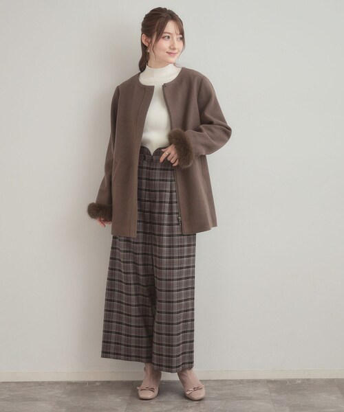 新品 クチュールブローチ 大人可愛い フェイクファー ハーフ丈 コート 42 大人可愛い・フード取り外し可能】フードフェイクファー ハーフ丈
