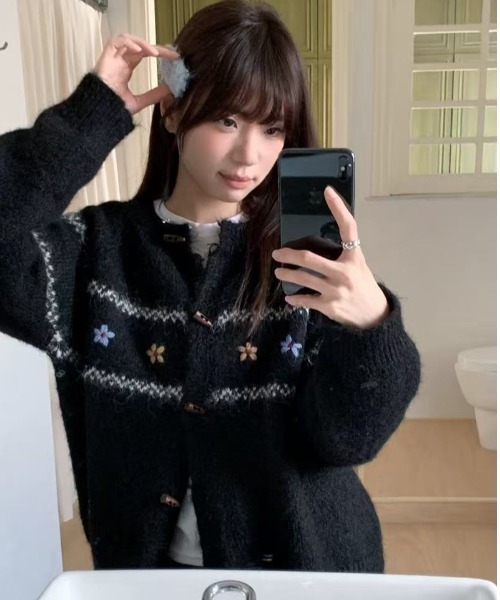 AsRiRe カーディガン ノルディックフラワーカーディガン レディース