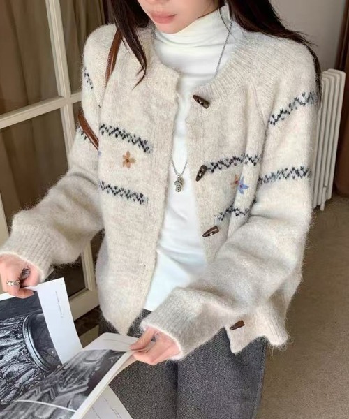 AsRiRe カーディガン ノルディックフラワーカーディガン レディース