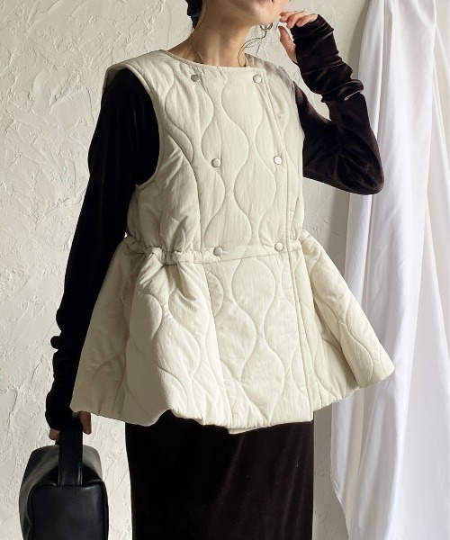 She's Closet ベスト ジレ ペプラムフレア中綿キルティングベスト