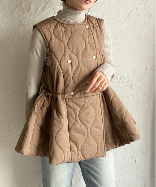 She's Closet ベスト ジレ ペプラムフレア中綿キルティングベスト