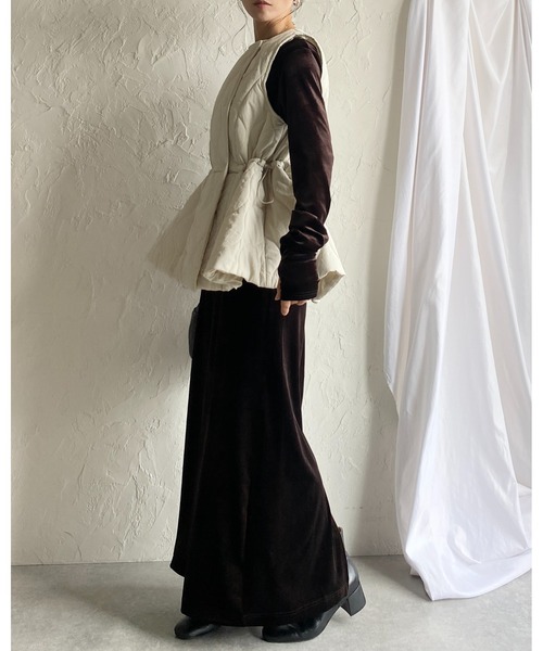 She's Closet ベスト ジレ ペプラムフレア中綿キルティングベスト