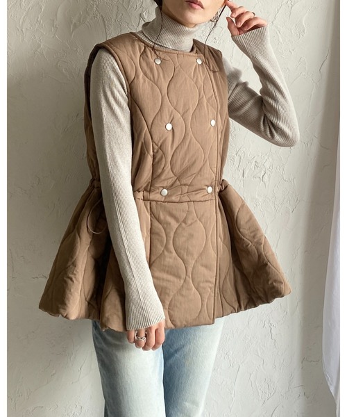 She's Closet ベスト ジレ ペプラムフレア中綿キルティングベスト