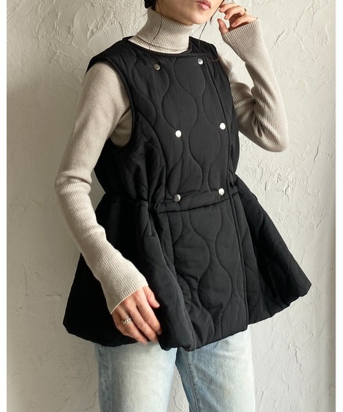 She's Closet ベスト ジレ ペプラムフレア中綿キルティングベスト