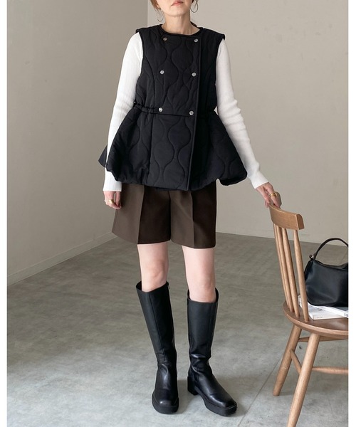 She's Closet ベスト ジレ ペプラムフレア中綿キルティングベスト