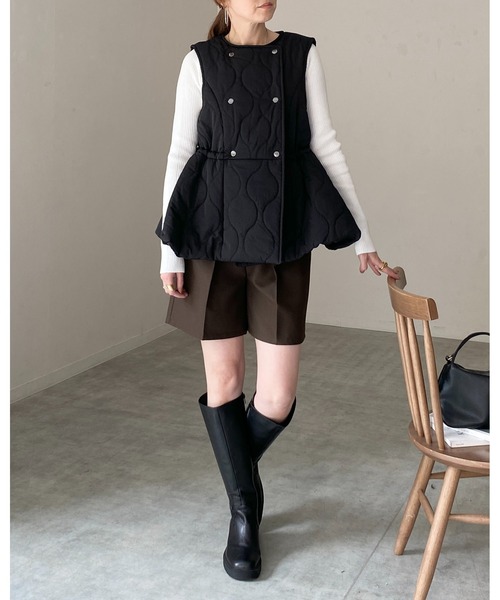 She's Closet ベスト ジレ ペプラムフレア中綿キルティングベスト
