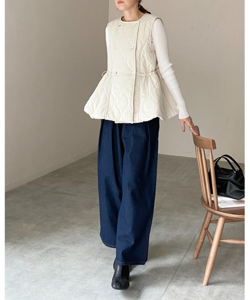 She's Closet ベスト ジレ ペプラムフレア中綿キルティングベスト