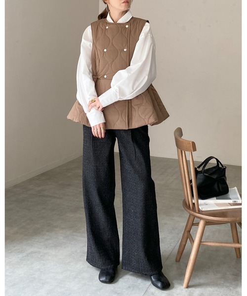 She's Closet ベスト ジレ ペプラムフレア中綿キルティングベスト