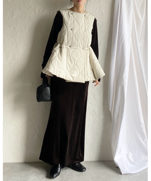 She's Closet ベスト ジレ ペプラムフレア中綿キルティングベスト