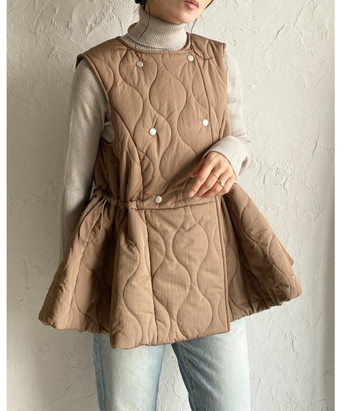 She's Closet ベスト ジレ ペプラムフレア中綿キルティングベスト