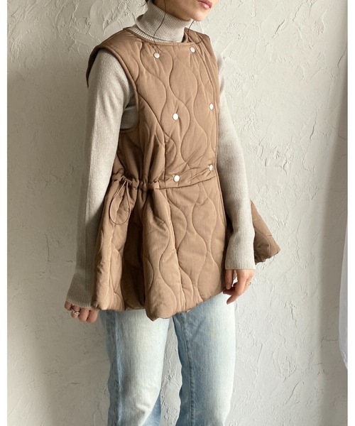 She's Closet ベスト ジレ ペプラムフレア中綿キルティングベスト