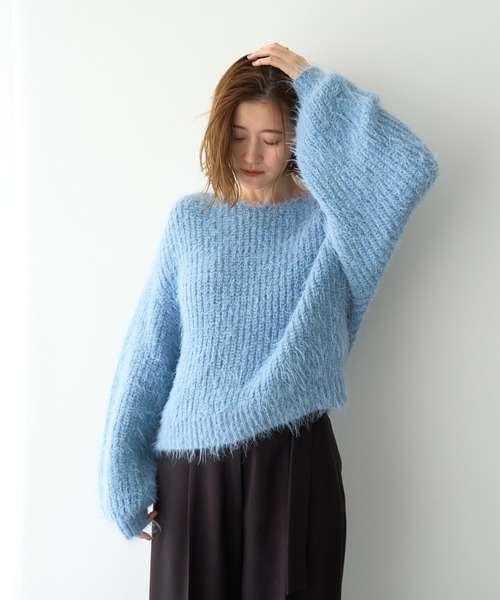 未使用　MACPHEE コットン　ジャガード　ボートネックニット　ブルー yui」バイカラージャガードニット by 「notch. セーター ニット notch. トップス
