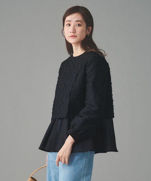 ブラウス シャツ フラワー カットジャガード コンビブラウス レディースの画像
