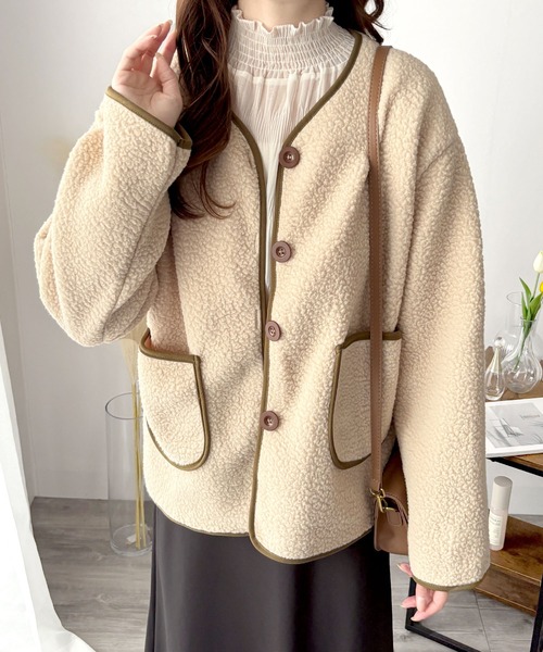 Dewlily ジャケット ノーカラージャケット 上品なやわらかさをまとう冬