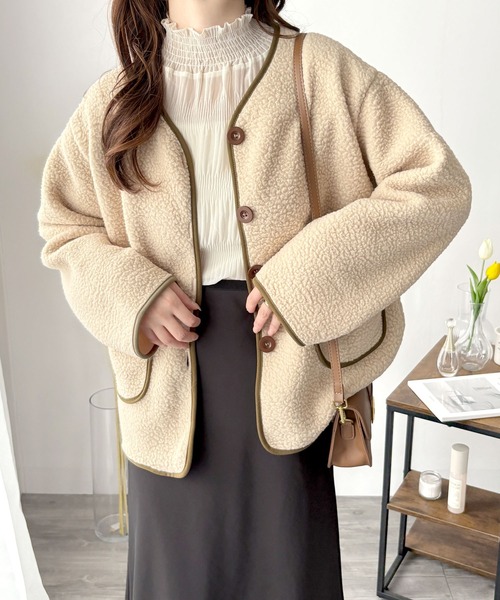 Dewlily ジャケット ノーカラージャケット 上品なやわらかさをまとう冬