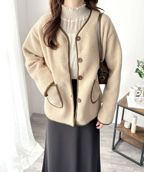 Dewlily ジャケット ノーカラージャケット 上品なやわらかさをまとう冬