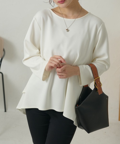 DAYRA tシャツ クルーネック フレア ティアード 長袖 トップス
