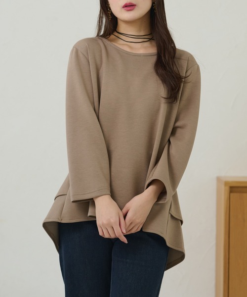 DAYRA tシャツ クルーネック フレア ティアード 長袖 トップス
