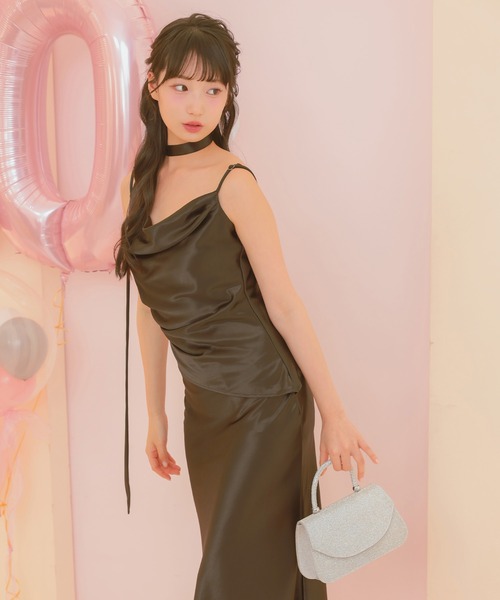 ドレス パーティードレス 二次会 リボン付き胸元ドレープデザインロング 結婚式 大きいサイズ 20代 30代 お呼ばれ